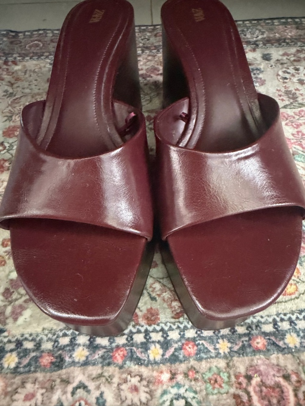 Zara Wine Red Leather Slide Mules